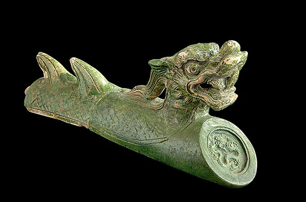 Ngói ống tạo hình con Rồng, men xanh, thời Lê sơ ( thế kỷ 15)